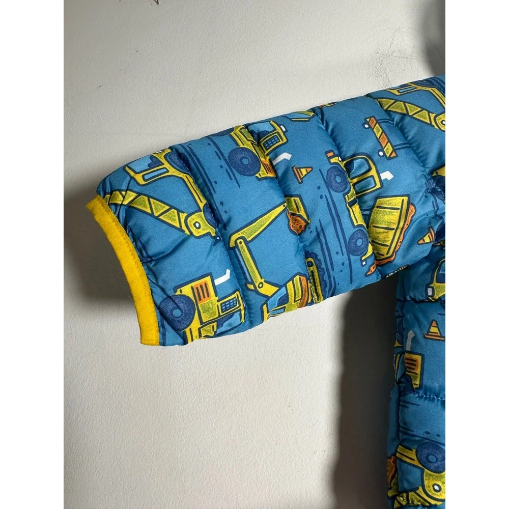 Jumping Beans Toddler Blue Construction Truck Fleece Lined Puffer Jacket 18M